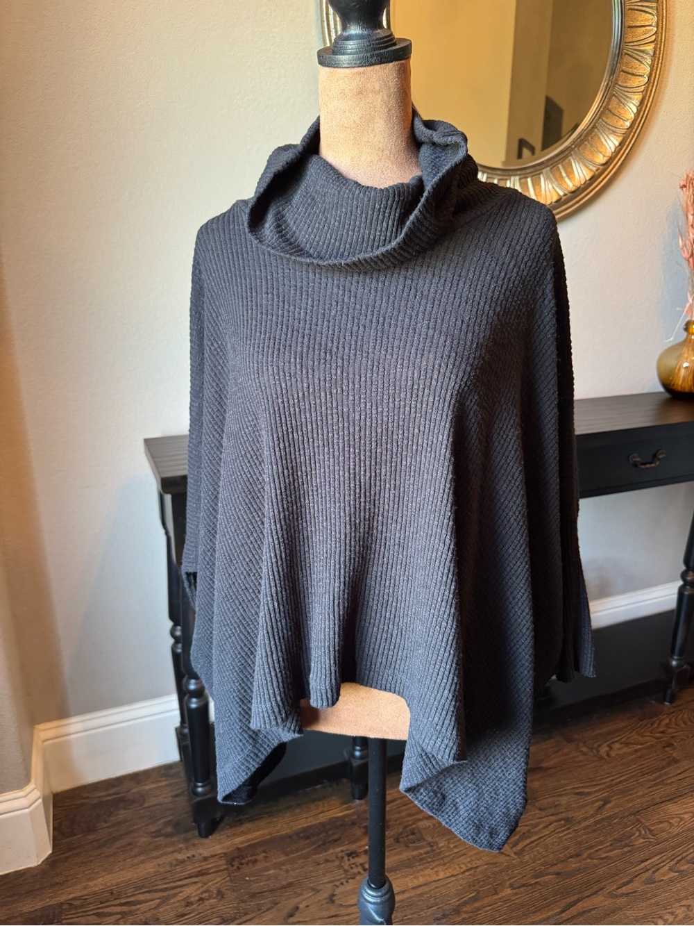 FP Beach by Free People World Traveler Split Back Cowl Neck Sweater Small Black